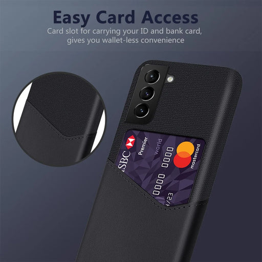 Cloth Texture Drop-proof Hybrid Phone Case with Card Slot Design for Samsung Galaxy S21 FE - Black - 2