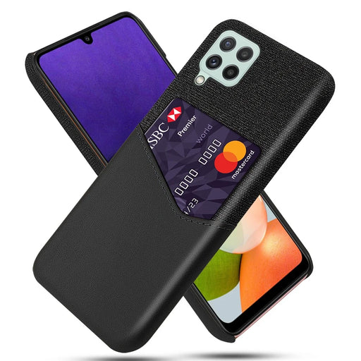 Drop-proof Cloth Texture Hybrid Phone Case with Card Slot Design for Samsung Galaxy A22 4G (EU Version) - Black - 1
