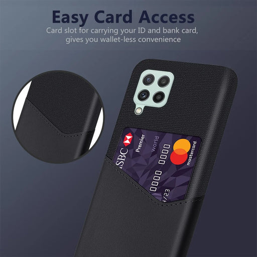 Drop-proof Cloth Texture Hybrid Phone Case with Card Slot Design for Samsung Galaxy A22 4G (EU Version) - Black - 2