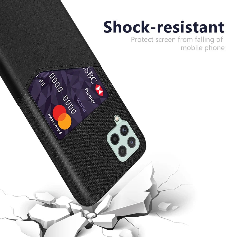 Drop-proof Cloth Texture Hybrid Phone Case with Card Slot Design for Samsung Galaxy A22 4G (EU Version) - Black - 3