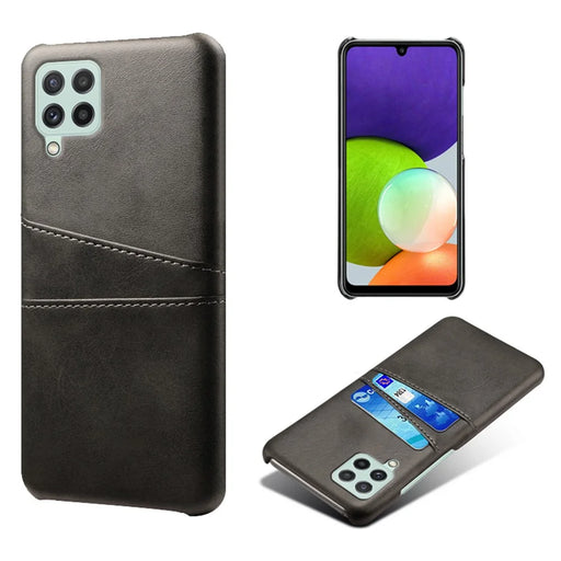 Anti-Drop PU Leather Coated Hard PC Case with Dual-Card Slots Design for Samsung Galaxy A22 4G (EU Version) - Black - 1