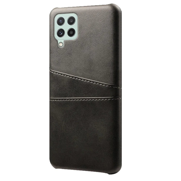 Anti-Drop PU Leather Coated Hard PC Case with Dual-Card Slots Design for Samsung Galaxy A22 4G (EU Version) - Black - 2