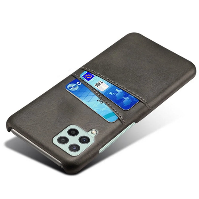 Anti-Drop PU Leather Coated Hard PC Case with Dual-Card Slots Design for Samsung Galaxy A22 4G (EU Version) - Black - 3