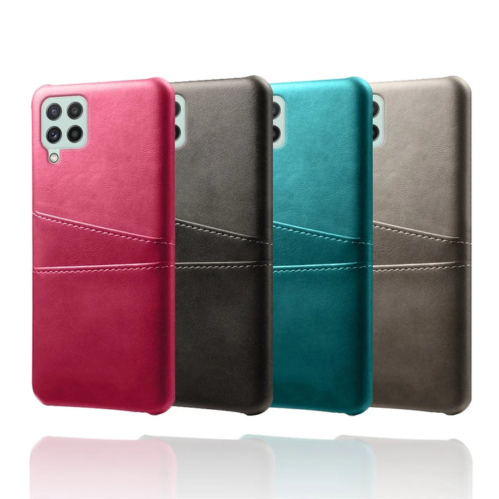 Anti-Drop PU Leather Coated Hard PC Case with Dual-Card Slots Design for Samsung Galaxy A22 4G (EU Version) - Black - 5