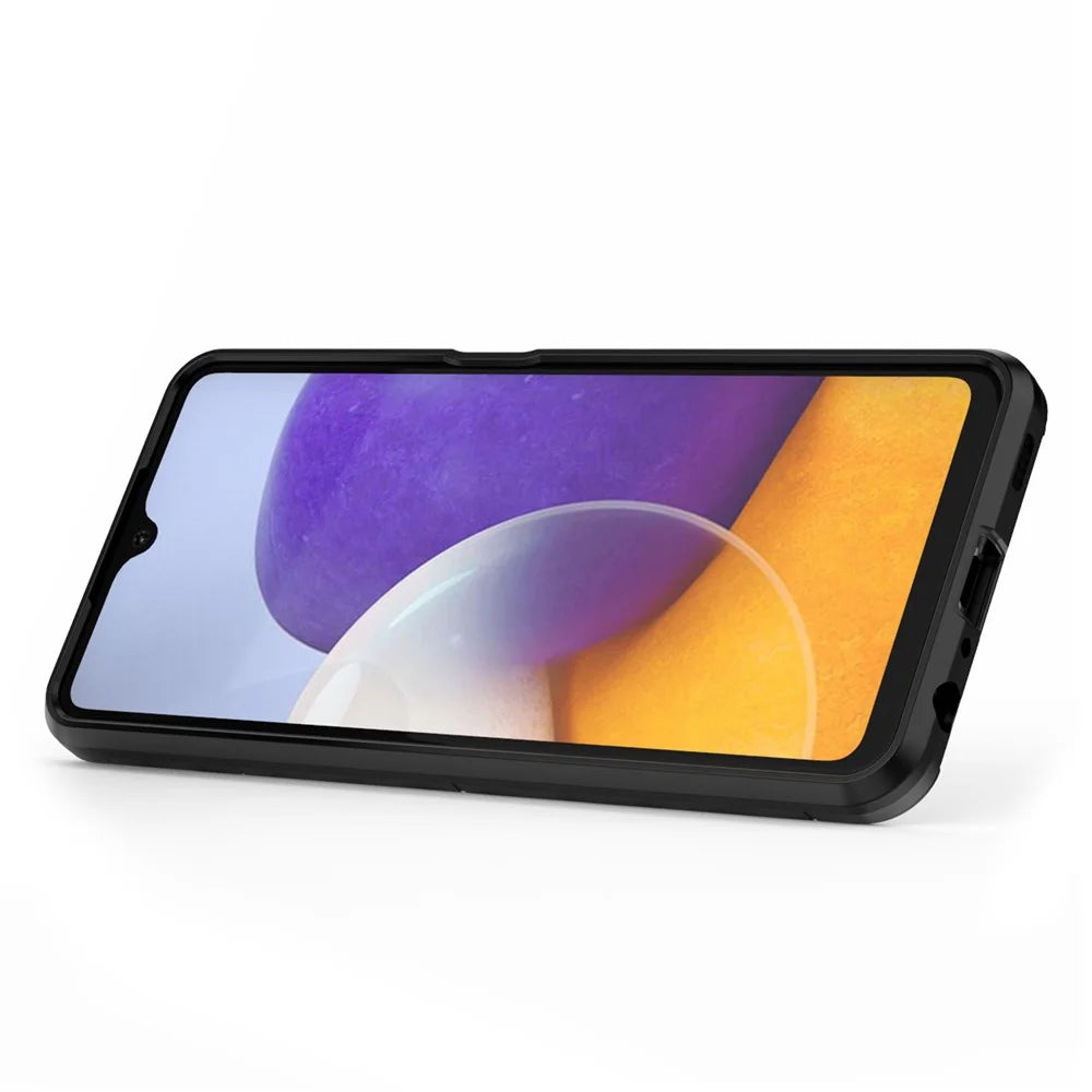 PC TPU Hybrid Phone Case Cover with Ring Holder Kickstand for Samsung Galaxy A22 4G (EU Version) - Black - 3