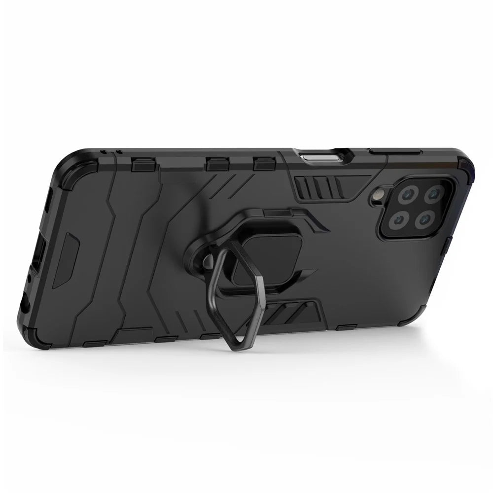 PC TPU Hybrid Phone Case Cover with Ring Holder Kickstand for Samsung Galaxy A22 4G (EU Version) - Black - 4