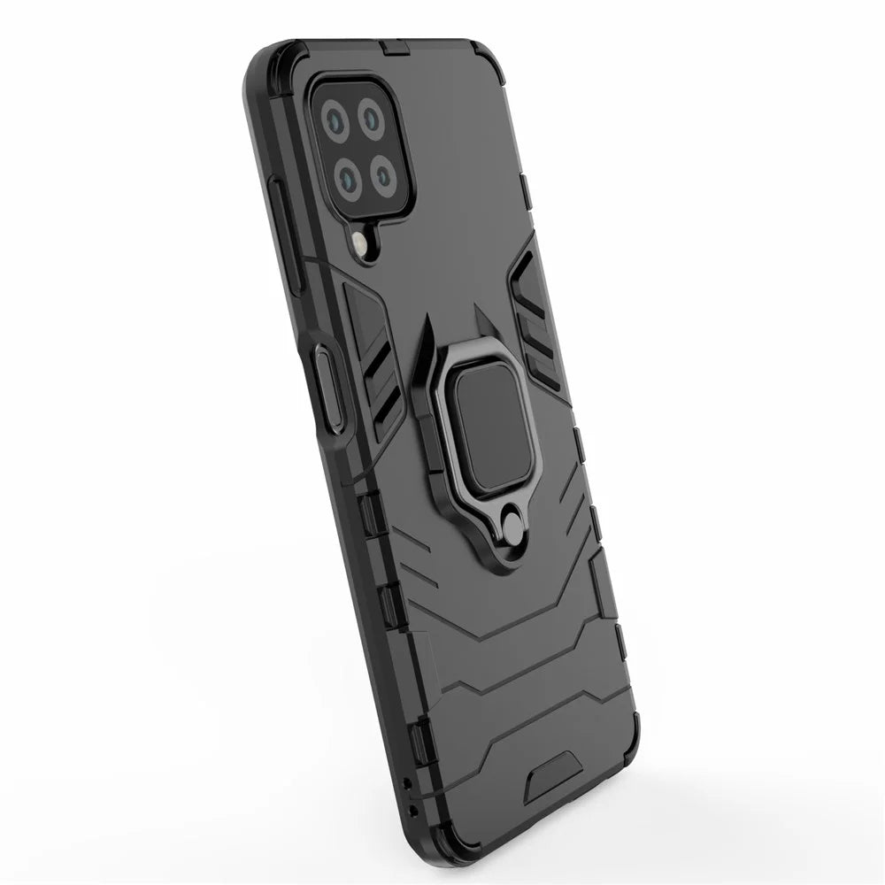 PC TPU Hybrid Phone Case Cover with Ring Holder Kickstand for Samsung Galaxy A22 4G (EU Version) - Black - 6