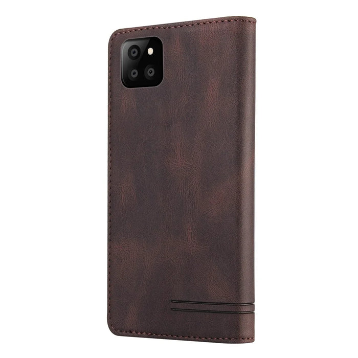 GQ.UTROBE Auto-absorbed Leather Wallet Phone Case with Anti-theft Swiping Design for Samsung Galaxy A22 5G (EU Version) - Coffee - 3
