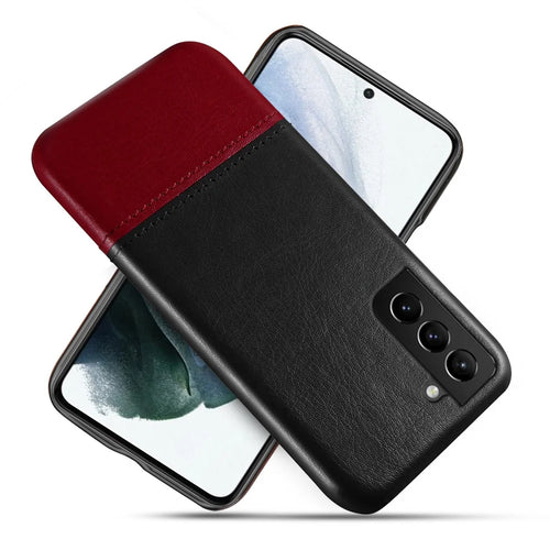 Dual-color PU Leather Splicing Coated PC Protective Case for Samsung Galaxy S21 FE - Black / Wine Red - 1