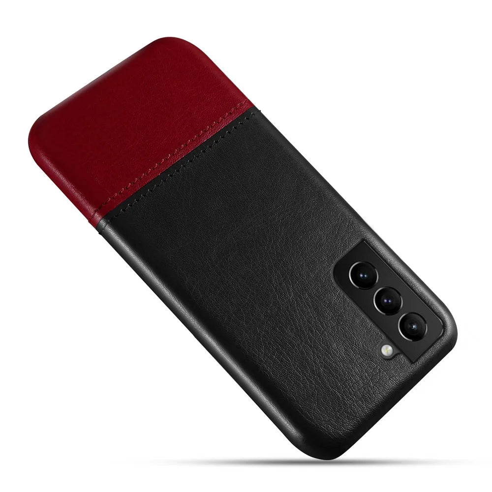 Dual-color PU Leather Splicing Coated PC Protective Case for Samsung Galaxy S21 FE - Black / Wine Red - 3