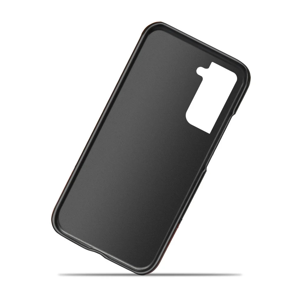 Dual-color PU Leather Splicing Coated PC Protective Case for Samsung Galaxy S21 FE - Black / Wine Red - 5