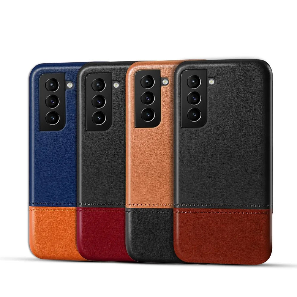Dual-color PU Leather Splicing Coated PC Protective Case for Samsung Galaxy S21 FE - Black / Wine Red - 6
