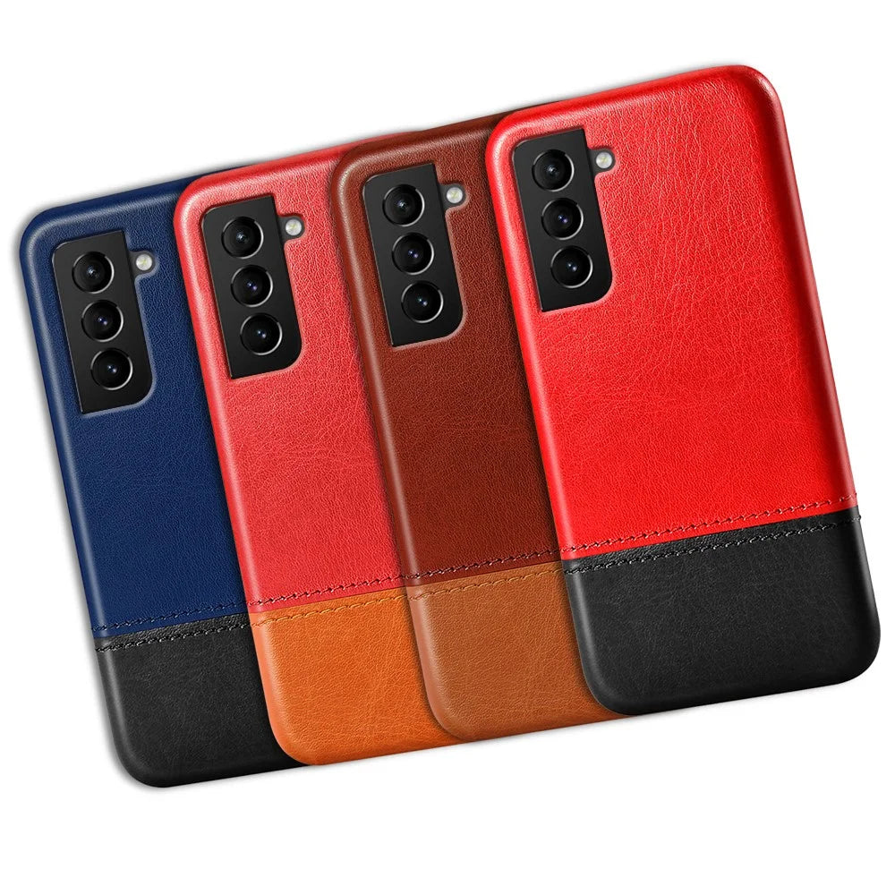 Dual-color PU Leather Splicing Coated PC Protective Case for Samsung Galaxy S21 FE - Black / Wine Red - 7