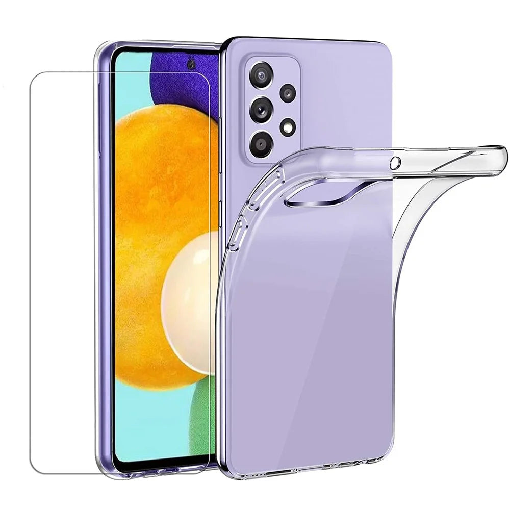 For Samsung Galaxy A52 4G / 5G / A52s 5G Slim Shockproof TPU Bumper Clear Cover with Tempered Glass Screen Protector - 1