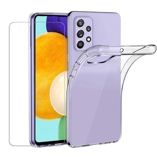 For Samsung Galaxy A52 4G / 5G / A52s 5G Slim Shockproof TPU Bumper Clear Cover with Tempered Glass Screen Protector - 1