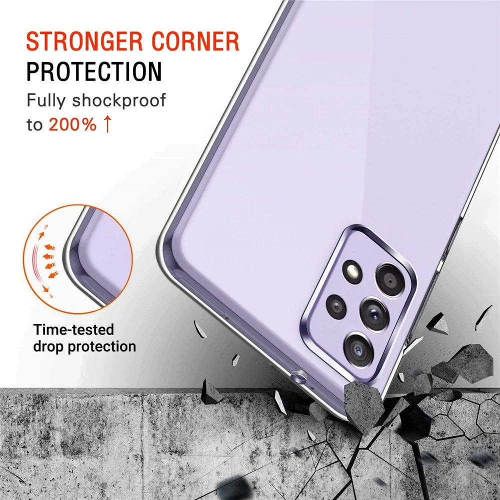 For Samsung Galaxy A52 4G / 5G / A52s 5G Slim Shockproof TPU Bumper Clear Cover with Tempered Glass Screen Protector - 6
