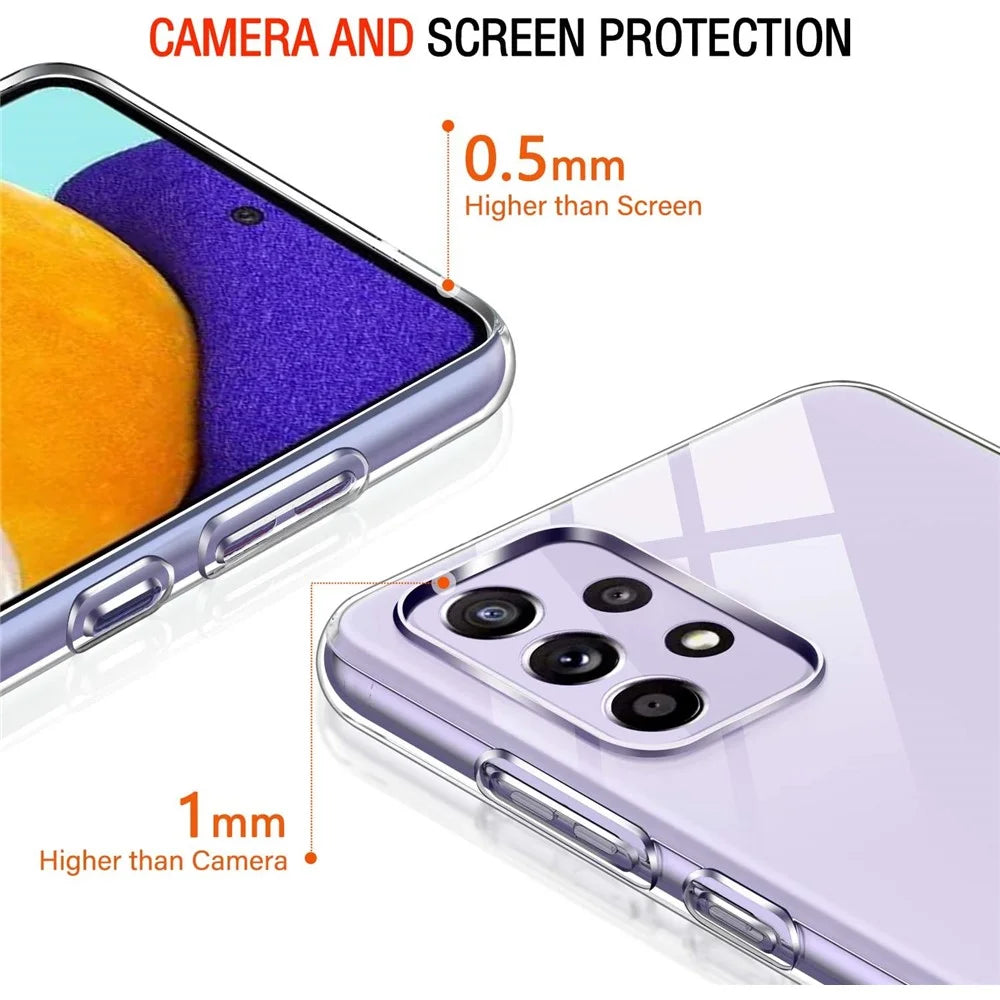For Samsung Galaxy A52 4G / 5G / A52s 5G Slim Shockproof TPU Bumper Clear Cover with Tempered Glass Screen Protector - 7