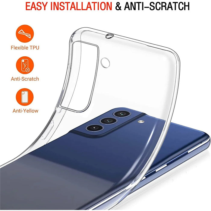 For Samsung Galaxy S21 FE Anti-Fingerprint Flexible Skin Lightweight Protective TPU Case with Tempered Glass Screen Protector - 2