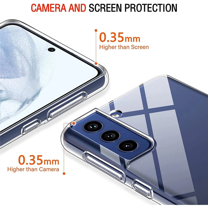 For Samsung Galaxy S21 FE Anti-Fingerprint Flexible Skin Lightweight Protective TPU Case with Tempered Glass Screen Protector - 4