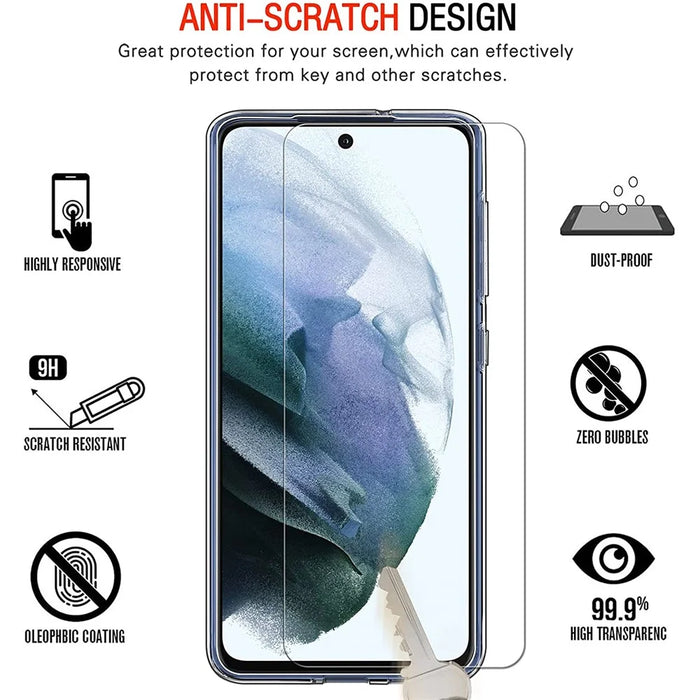 For Samsung Galaxy S21 FE Anti-Fingerprint Flexible Skin Lightweight Protective TPU Case with Tempered Glass Screen Protector - 6