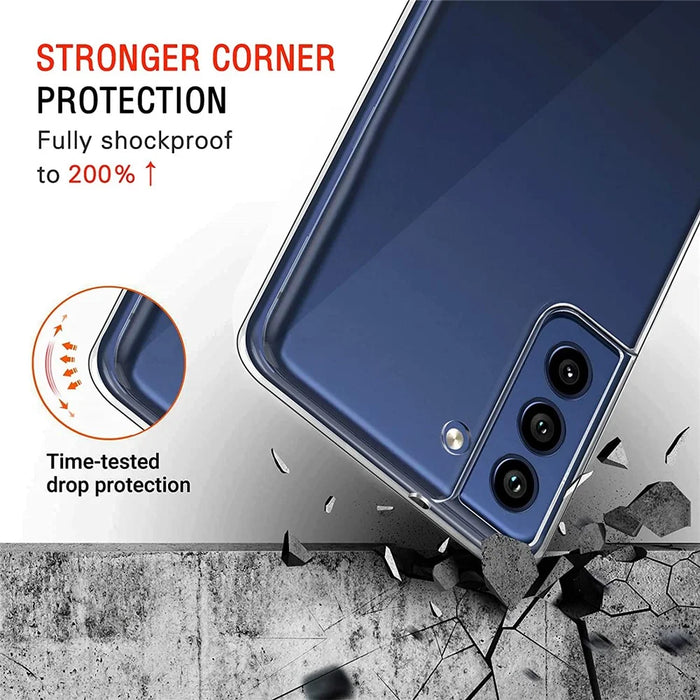 For Samsung Galaxy S21 FE Anti-Fingerprint Flexible Skin Lightweight Protective TPU Case with Tempered Glass Screen Protector - 7