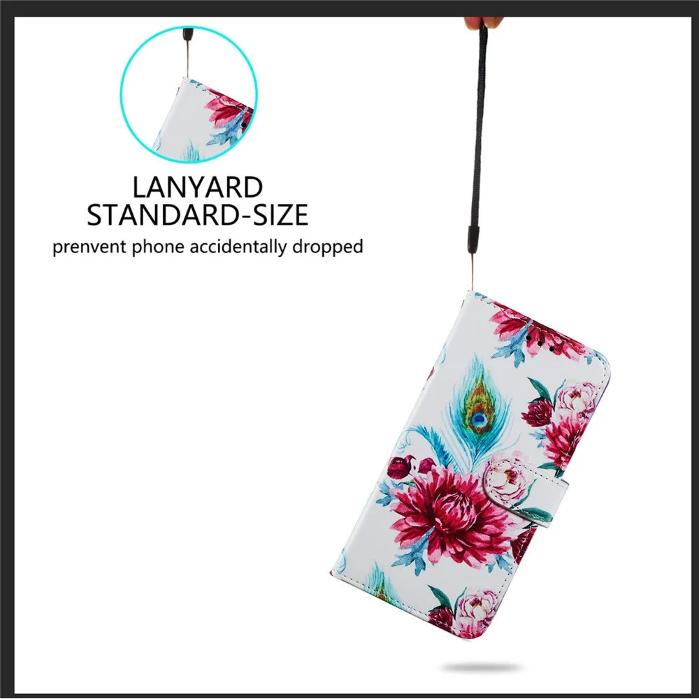 Wallet Stand Design Pattern Printing Leather Phone Case Cover for Samsung Galaxy A12 - Peacock Flower - 6