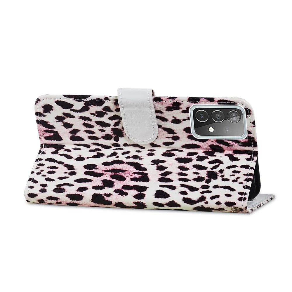 Pattern Printing Magnetic Clasp Wallet Design Leather Phone Case Cover with Stand for Samsung Galaxy A52 4G/5G / A52s 5G - Leopard - 4