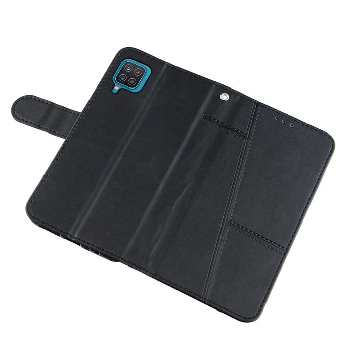 Splicing Leather Mobile Phone Cover Wallet Stand Design Case with Strap for Samsung Galaxy A12 - Black - 7