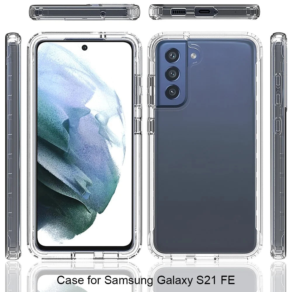 Soft Clear TPU Bumper with Hard PC Back Shock Resistant Anti-Scratch Protective Transparent Case for Samsung Galaxy S21 FE - 6
