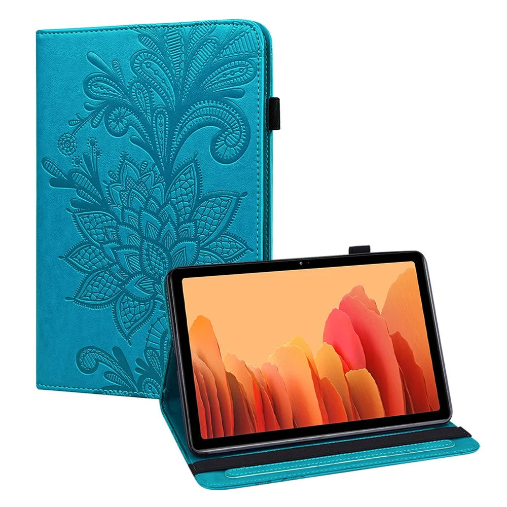 Flower Pattern Imprinting Leather Stand Tablet Cover with Wallet for Samsung Galaxy Tab A7 10.4 (2022) / (2020) - Blue - 1