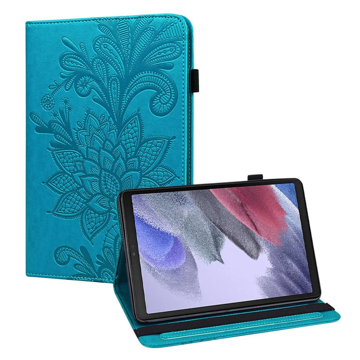 Auto Wake/Sleep Function Imprint Flower Pattern Leather Stand Tablet Cover for Samsung Galaxy Tab A7 Lite 8.7-inch - Blue - 1