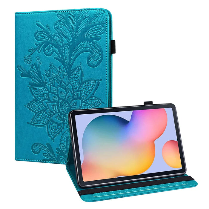 Imprint Flower Pattern Leather Wallet Stand Tablet Cover Case for Samsung Galaxy Tab S6 Lite (2020) / (2022) / (2024) - Blue - 1