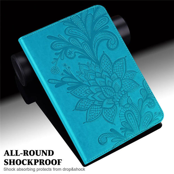 Imprint Flower Pattern Leather Wallet Stand Tablet Cover Case for Samsung Galaxy Tab S6 Lite (2020) / (2022) / (2024) - Blue - 4