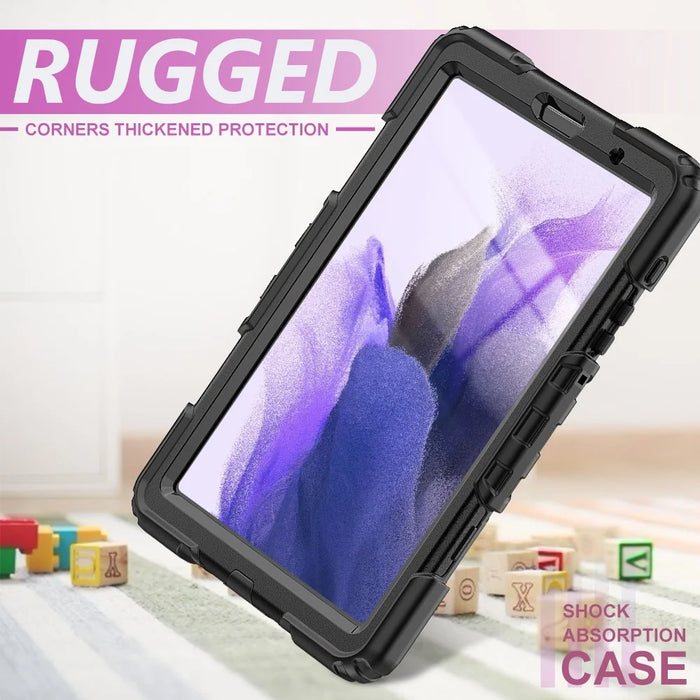 3-Layer PC + Silicone Heavy Duty Rugged Shockproof Kickstand Protective Cover with Hand Strap and Shoulder Strap for Samsung Galaxy Tab A7 Lite 8.7-inch - Black - 4