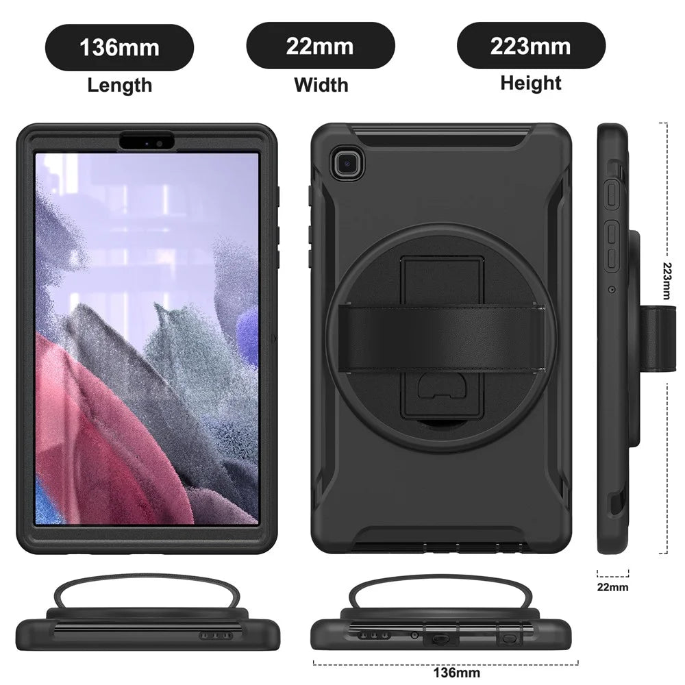 For Samsung Galaxy Tab A7 Lite 8.7-inch T220/T225/T225N/T225C 360° Rotary Kickstand PC + TPU Tablet Case with Hand Strap - Black - 3