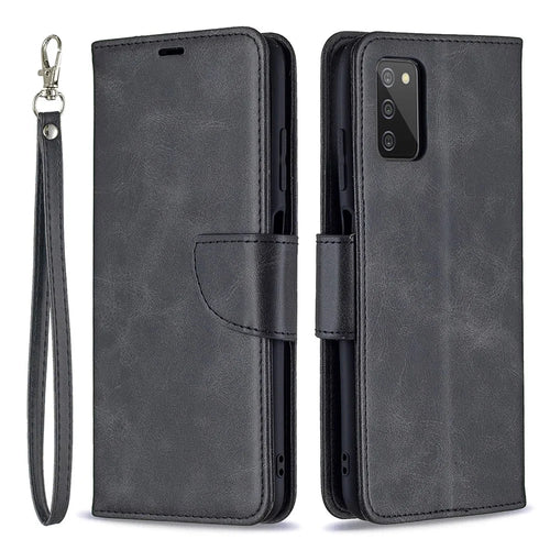 Pure Color Leather Wallet Case with Stand Design for Samsung Galaxy A03s (166.5mm) - Black - 1