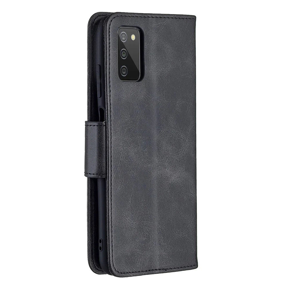 Pure Color Leather Wallet Case with Stand Design for Samsung Galaxy A03s (166.5mm) - Black - 3