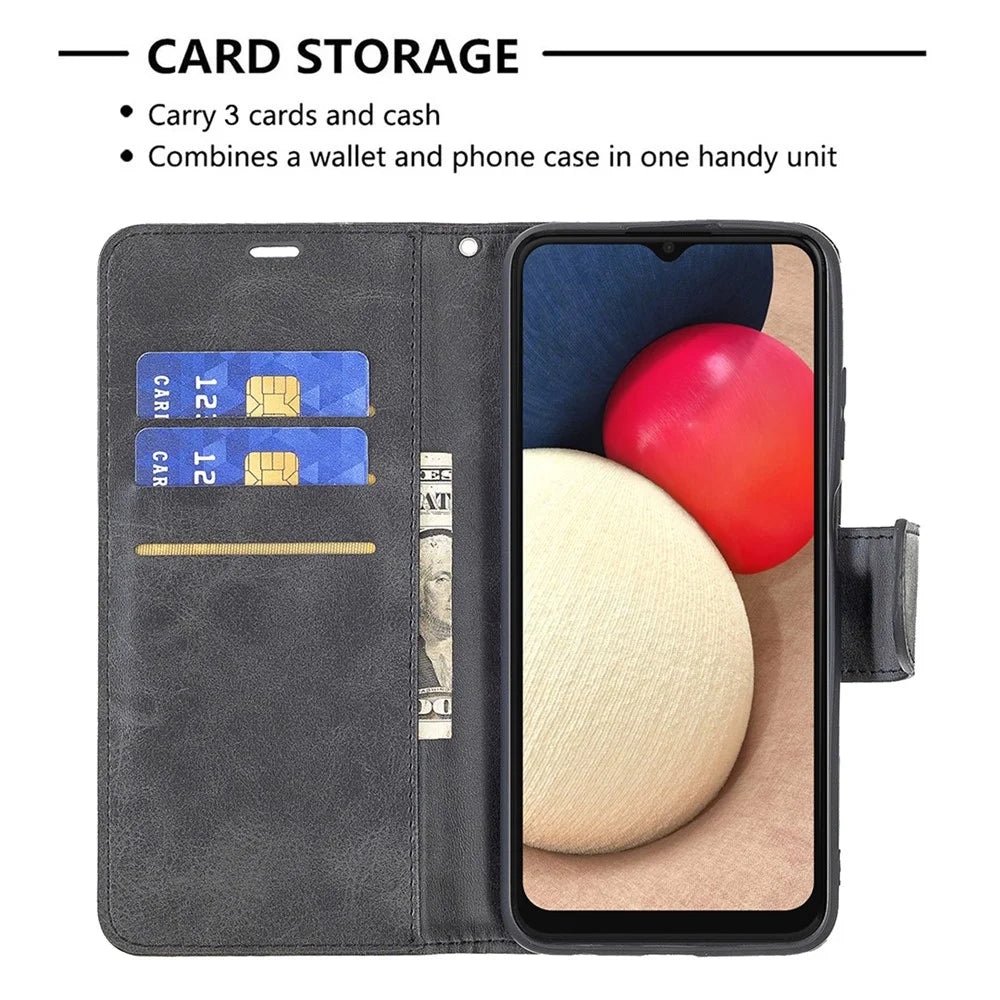 Pure Color Leather Wallet Case with Stand Design for Samsung Galaxy A03s (166.5mm) - Black - 5