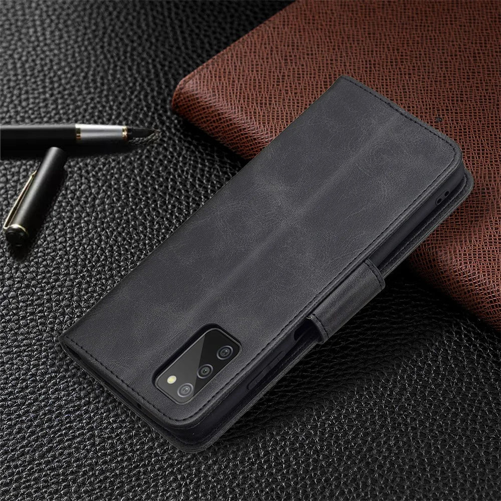 Pure Color Leather Wallet Case with Stand Design for Samsung Galaxy A03s (166.5mm) - Black - 7