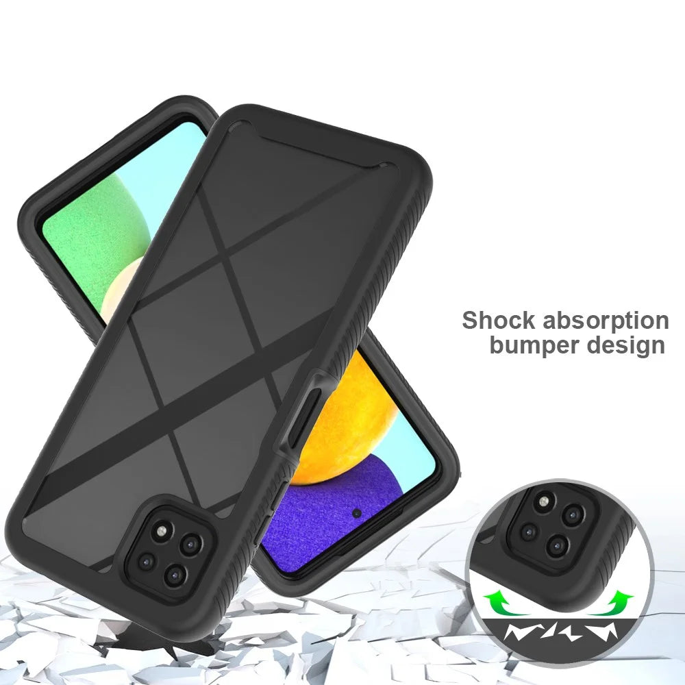 PC + TPU + Acrylic Hybrid Case Shockproof Mobile Phone Case for Samsung Galaxy A22 5G (EU Version) - Black - 2