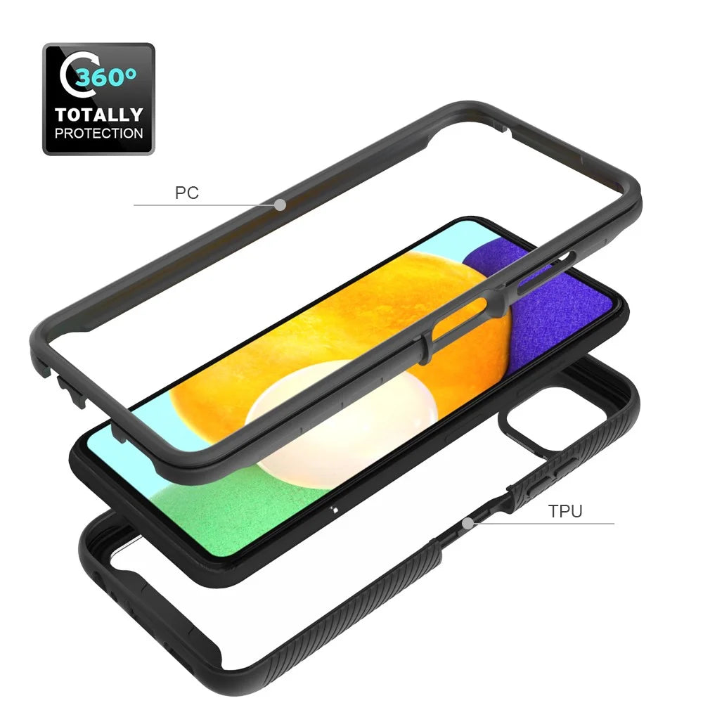 PC + TPU + Acrylic Hybrid Case Shockproof Mobile Phone Case for Samsung Galaxy A22 5G (EU Version) - Black - 5