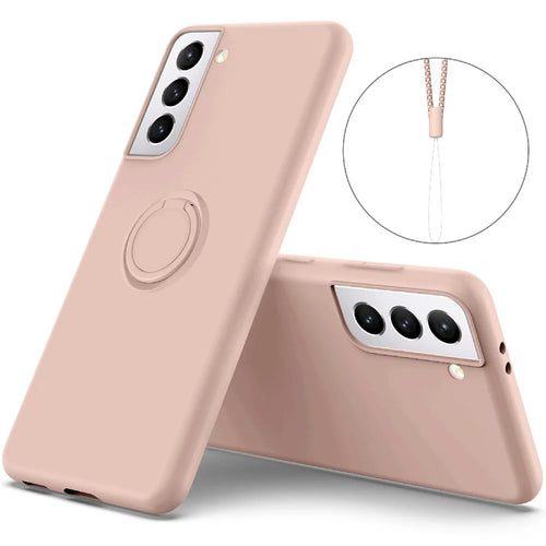 Solid Color Liquid Silicone Phone Protective Shell with Strap and Kickstand for Samsung Galaxy S21 5G/4G - Pink - 1