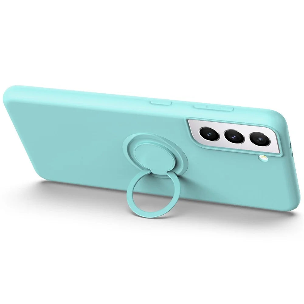 Solid Color Liquid Silicone Phone Protective Shell with Strap and Kickstand for Samsung Galaxy S21 5G/4G - Pink - 2