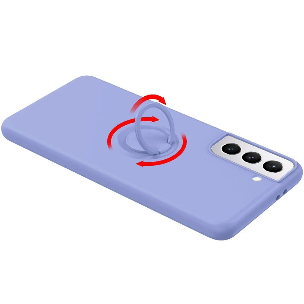 Solid Color Liquid Silicone Phone Protective Shell with Strap and Kickstand for Samsung Galaxy S21 5G/4G - Pink - 3