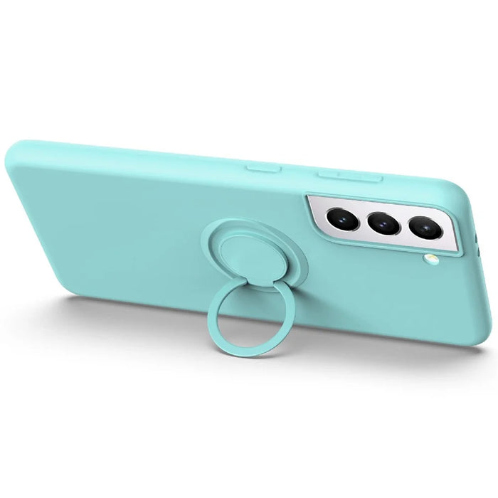 Liquid Silicone Ring Kickstand Design Phone Protective Shell with Strap for Samsung Galaxy S21+ 5G - Black - 2