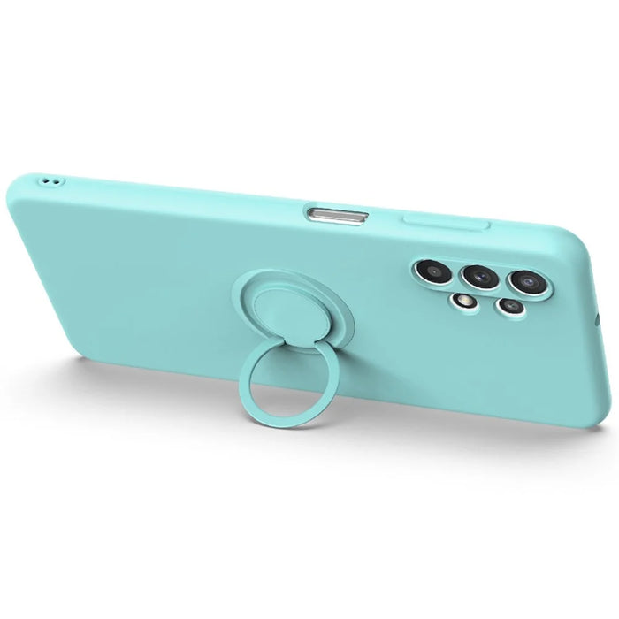 Ring Kickstand Design Plain Liquid Silicone Phone Protective Shell with Strap for Samsung Galaxy A32 4G (EU Version) - Midnight Blue - 2