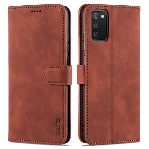 AZNS PU Leather Wallet Stand Protective Phone Cover Case for Samsung Galaxy A02s (166.5mm) - Brown - 1