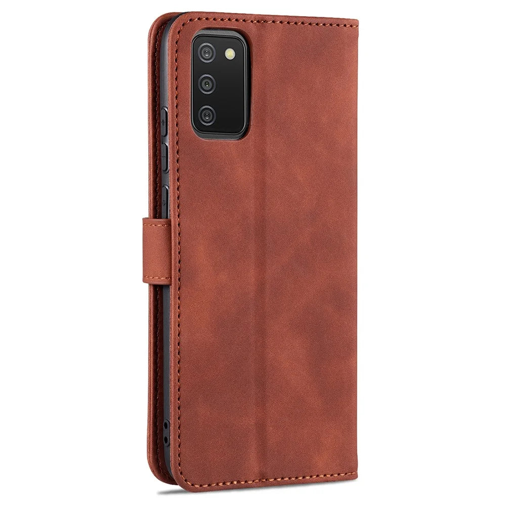 AZNS PU Leather Wallet Stand Protective Phone Cover Case for Samsung Galaxy A02s (166.5mm) - Brown - 3