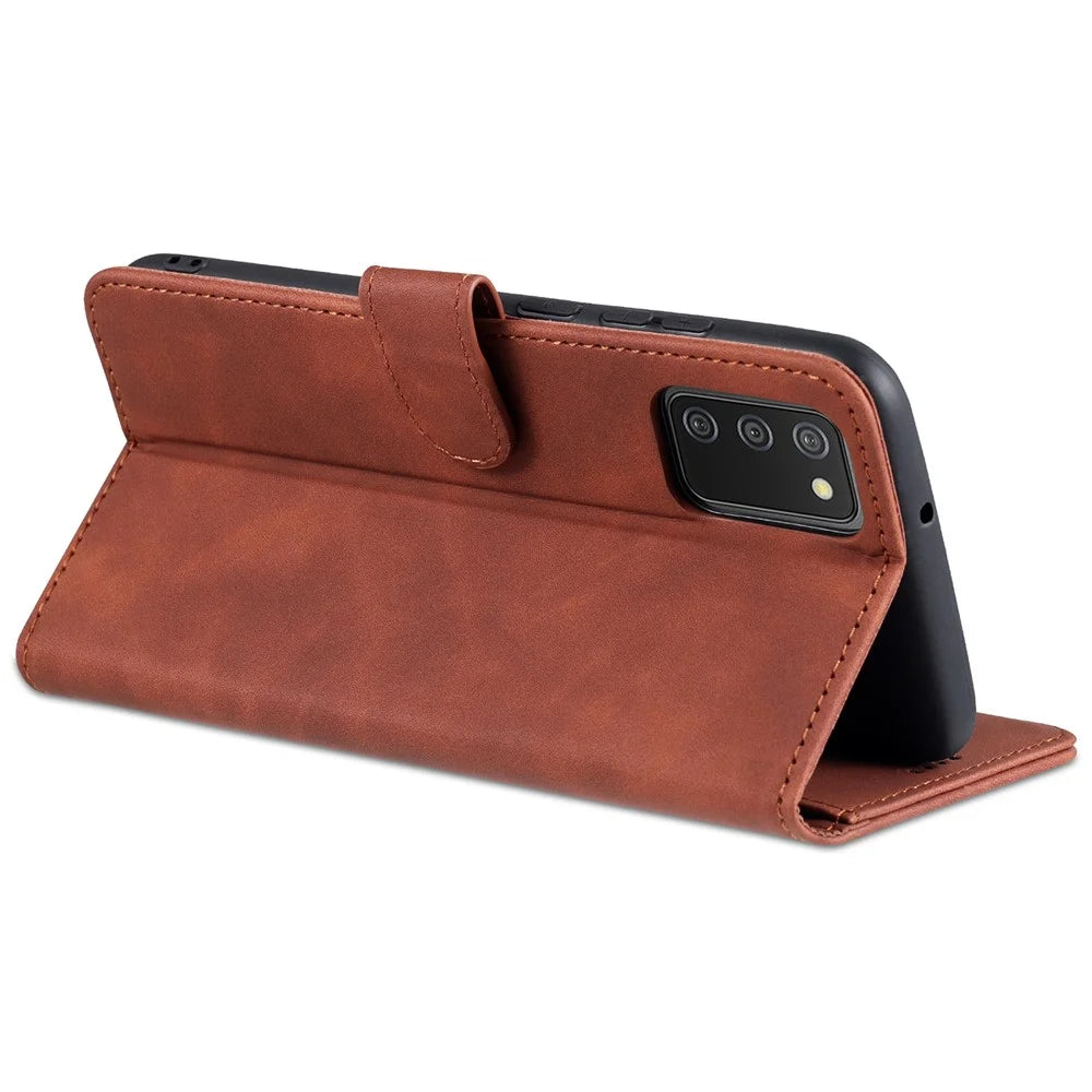 AZNS PU Leather Wallet Stand Protective Phone Cover Case for Samsung Galaxy A02s (166.5mm) - Brown - 5