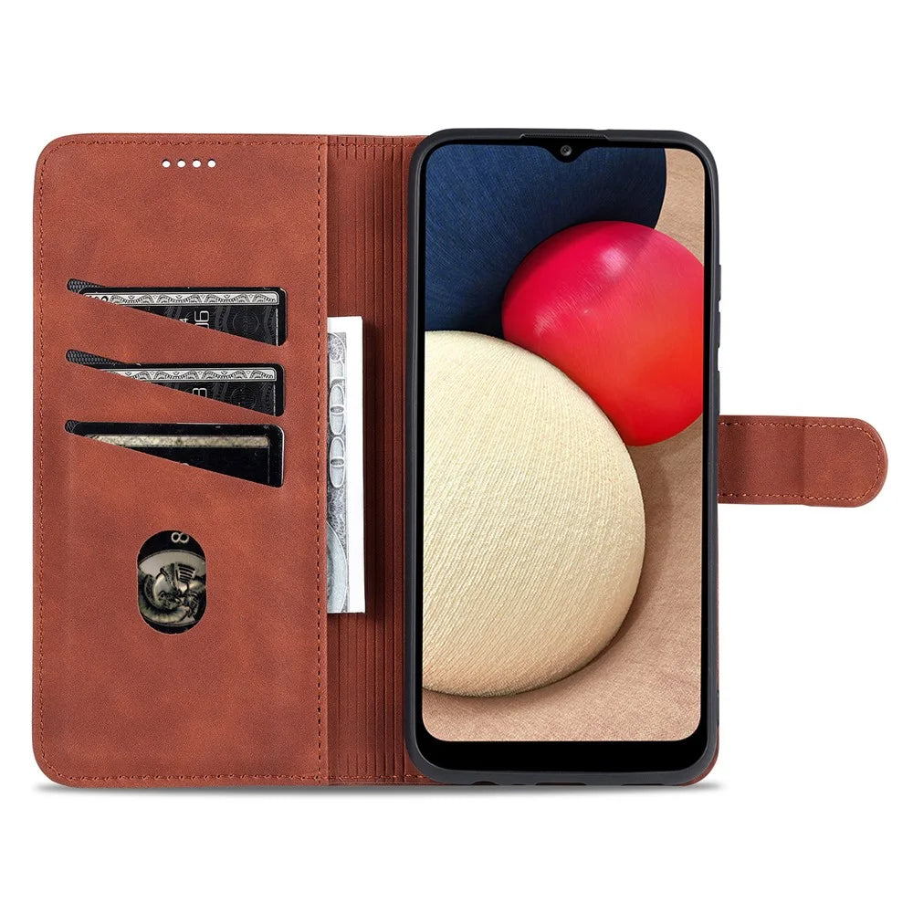 AZNS PU Leather Wallet Stand Protective Phone Cover Case for Samsung Galaxy A02s (166.5mm) - Brown - 6